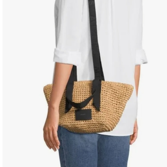 All Saints tote, raffia bag, mini, micro, summer tote, tan, almond - Picture 2 of 9